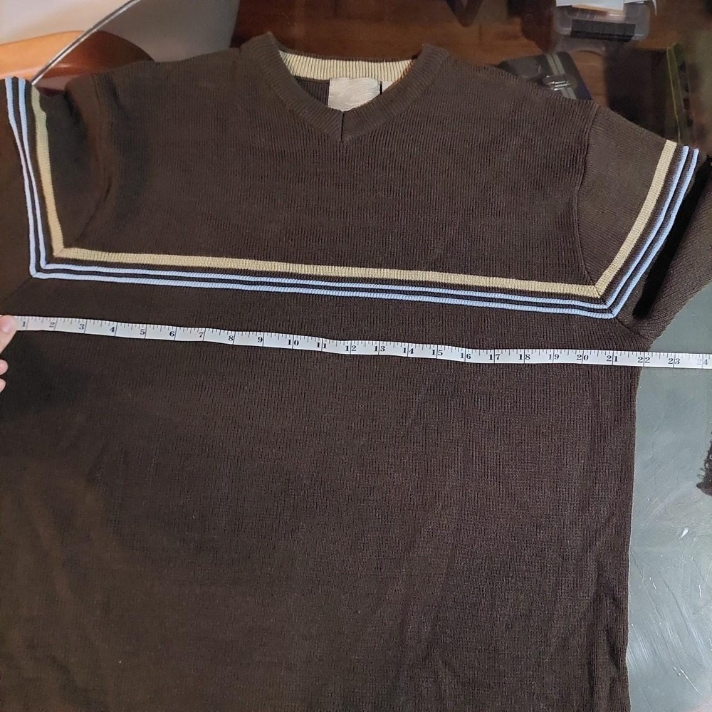 Vintage Point Zero Brown Striped V-Neck Sweater 90s Skater Y2K Medium - Picture 4 of 6